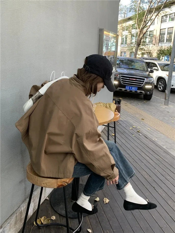 Korean Casual Loose Cotton Blend Short Trench Coat