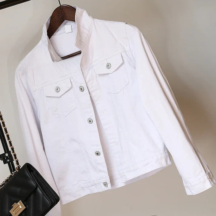 Women’s Short Denim Jacket – Casual Candy Color Autumn