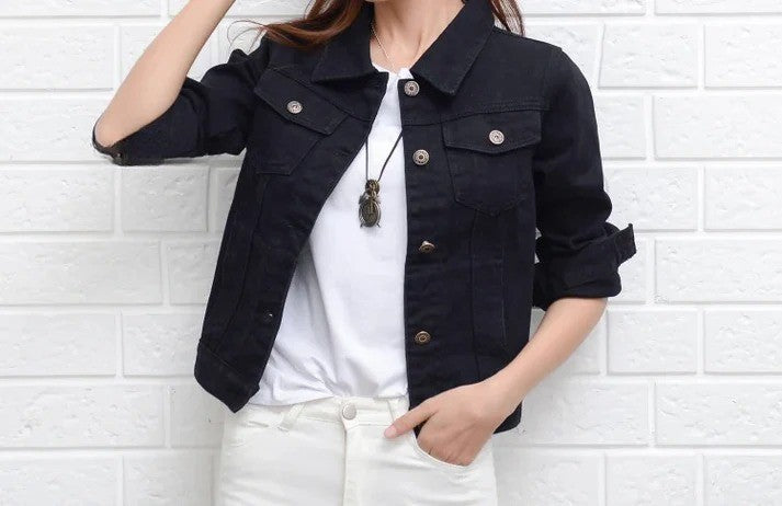 Women’s Short Denim Jacket – Casual Candy Color Autumn