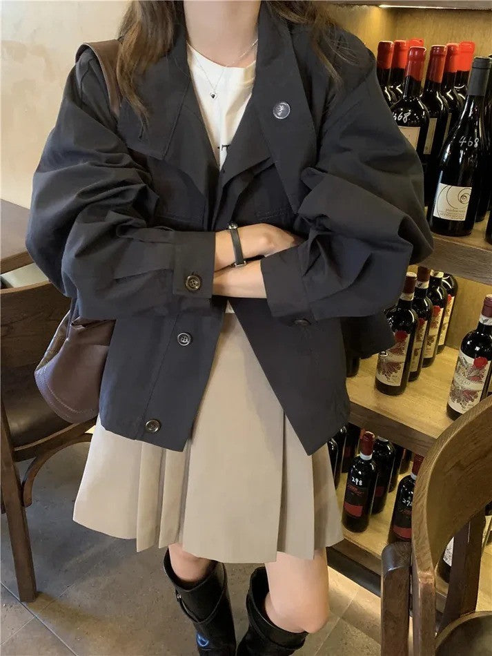 Korean Casual Loose Cotton Blend Short Trench Coat