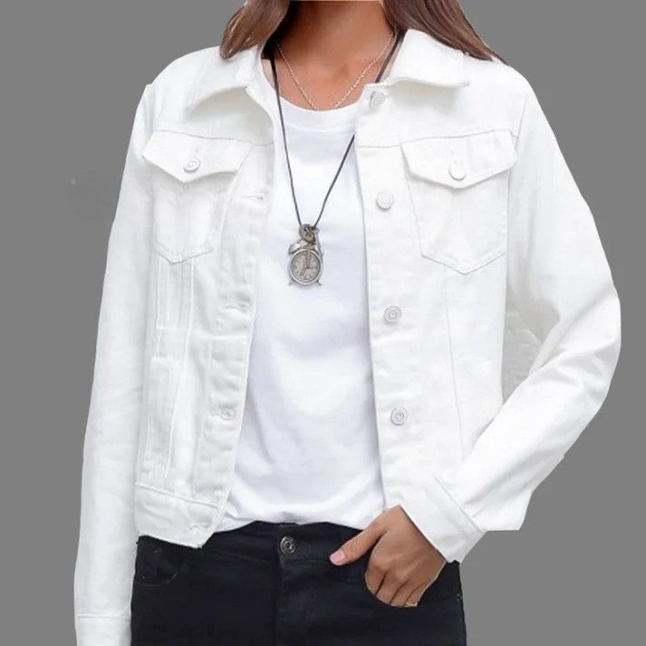 Women’s Short Denim Jacket – Casual Candy Color Autumn