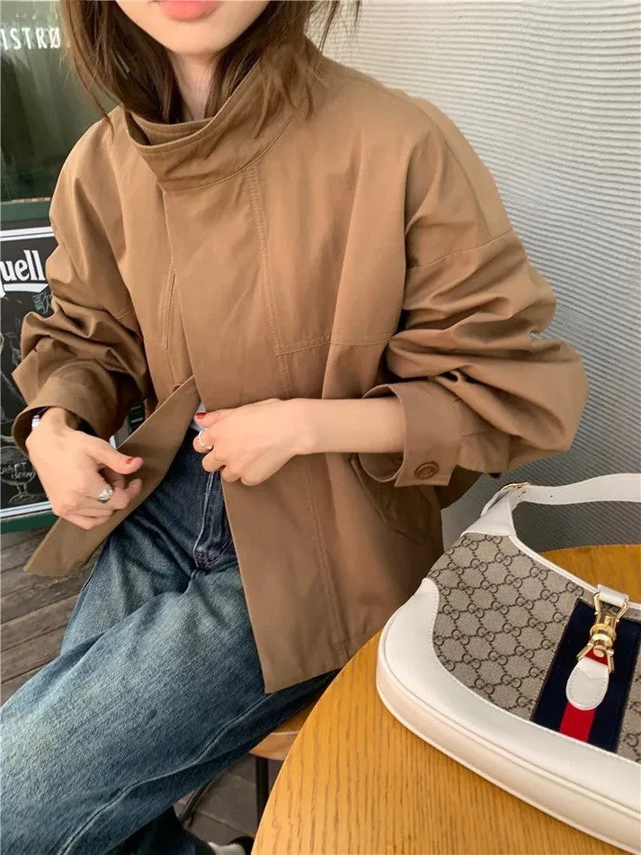 Korean Casual Loose Cotton Blend Short Trench Coat