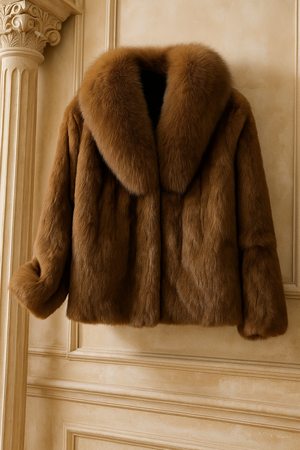 Women’s Rex Rabbit Fur Coat – Short, Warm & Elegant with Fox Fur Collar