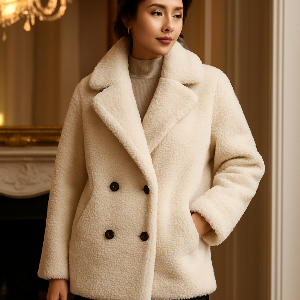 Women’s Rex Rabbit Fur Coat – Short, Warm & Elegant with Fox Fur Collar