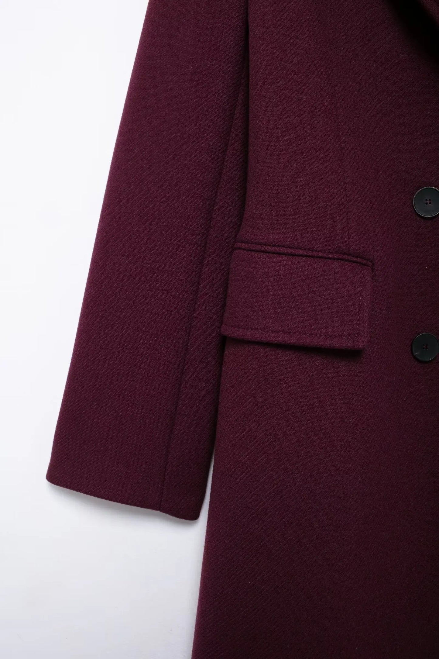 Women's Burgundy Wool Blend Double-Breasted Coat