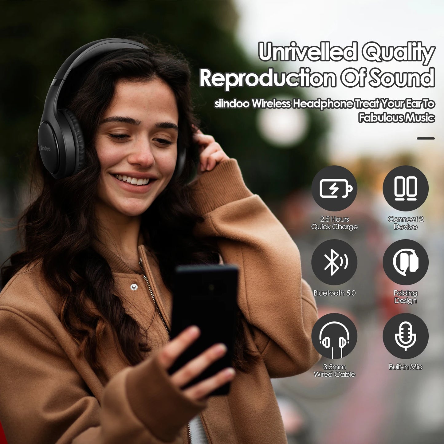 Siindoo JH-919 Wireless Bluetooth Headphones