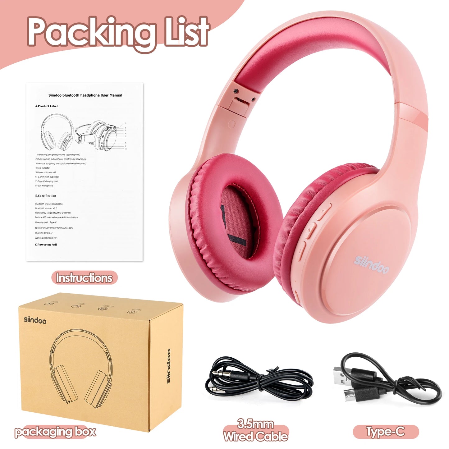 Siindoo JH-919 Wireless Bluetooth Headphones