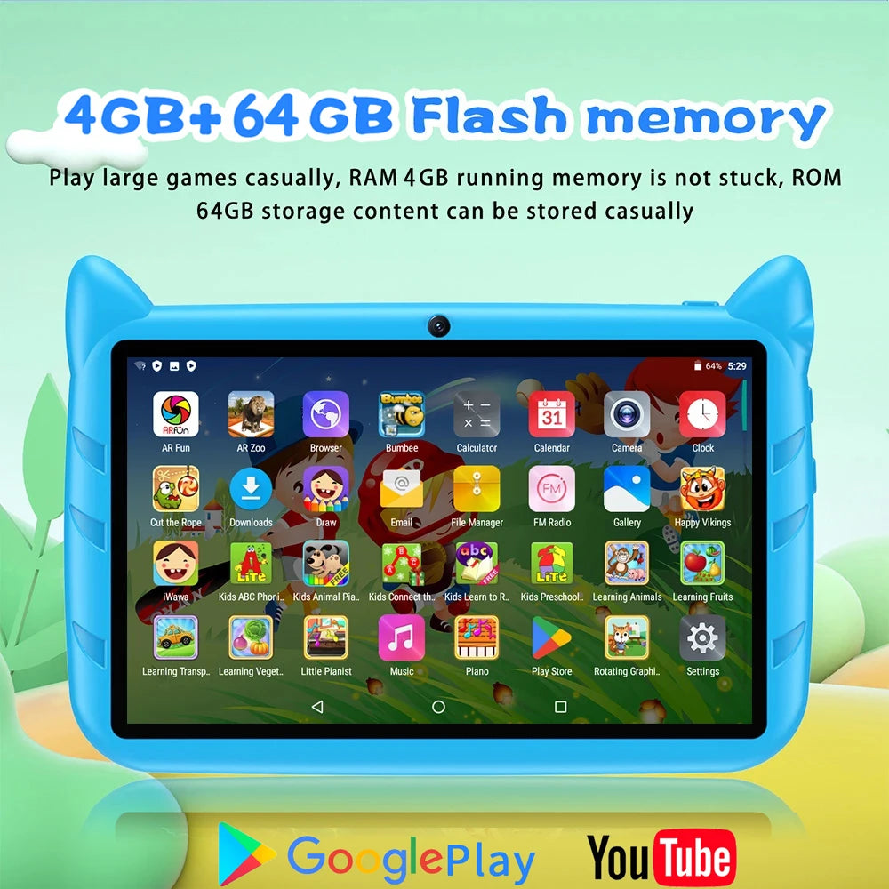 BDF 7" Kids Tablet Android 13 – 4GB+64GB, 5G WiFi, Dual Camera