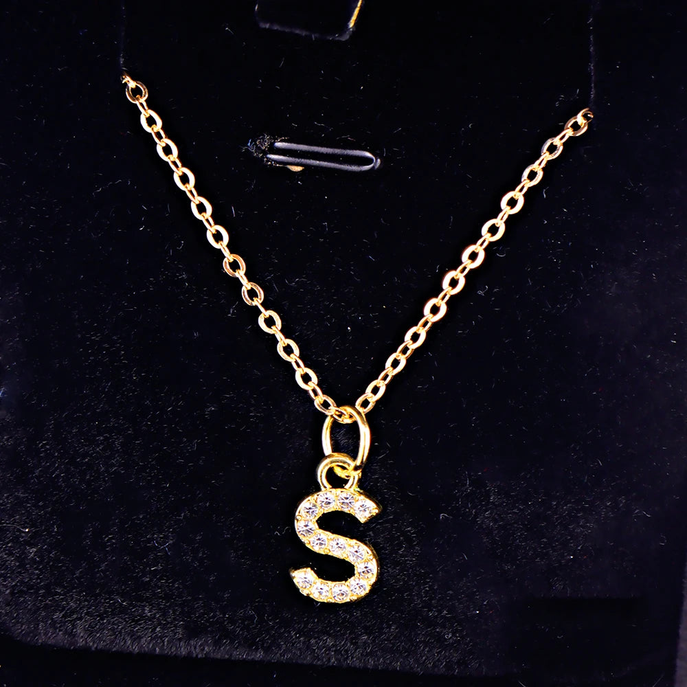Kpop Shining A-Z Letter Pendant Charm Necklace 26 Initial Alphabet Name Golden Clavicle Chain Party Valentine's Day Jewelry Gift