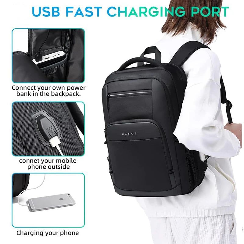 BANGE Waterproof School Laptop Backpack with USB Charging