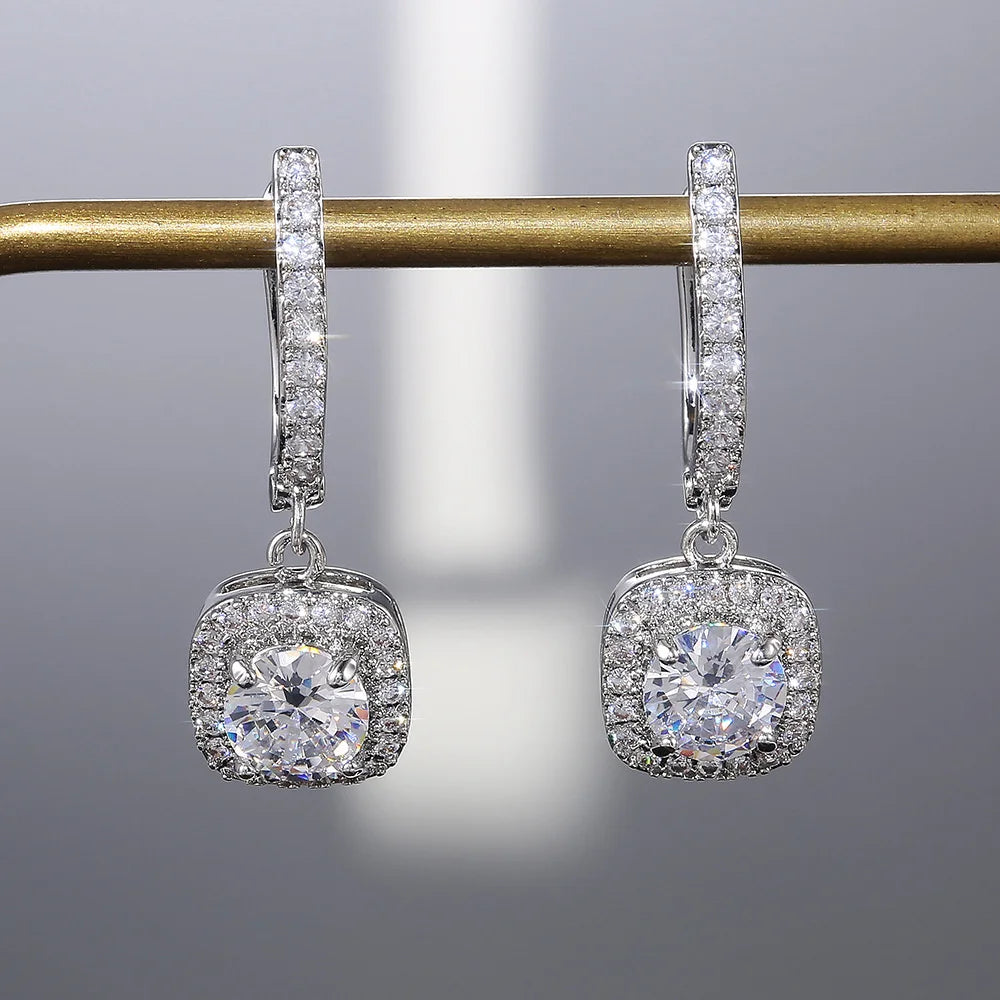 Charm Female White Red Green Blue Zircon Stone Hoop Earrings Silver Color Simple Wedding Jewelry For Women