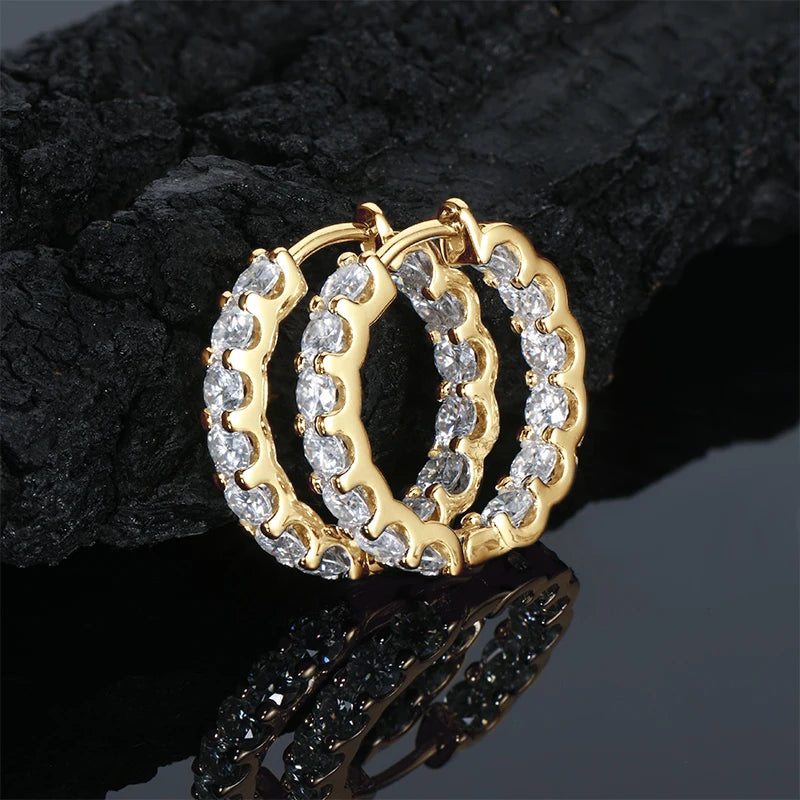 Sparking 925 Silver 3mm Round Moissanite Hoop Stud Earrings For Women Men Couple 14K Gold Plated Wedding Jewelry with GRA Gift