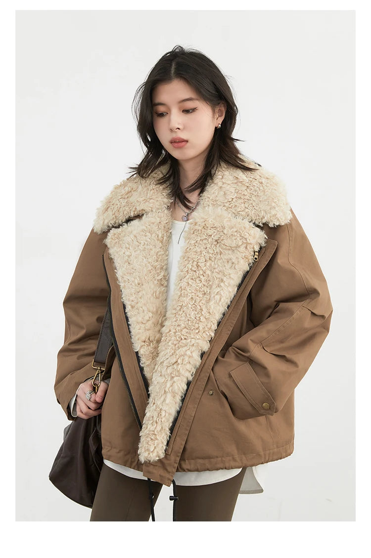 Women’s Retro Motorcycle Cotton Jacket – Casual Warm Winter Coat