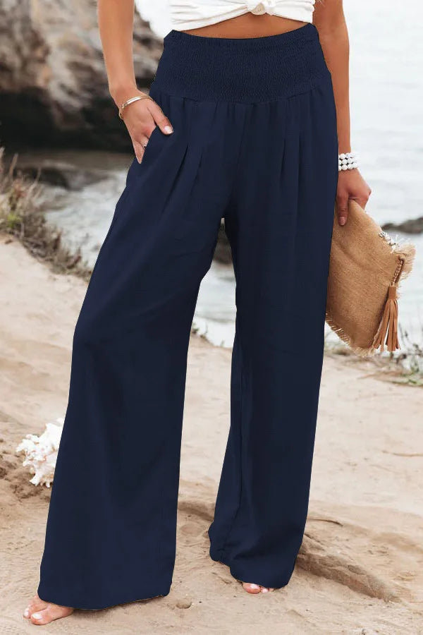 Women’s Wide-Leg Drawstring Pants – Casual Beachwear
