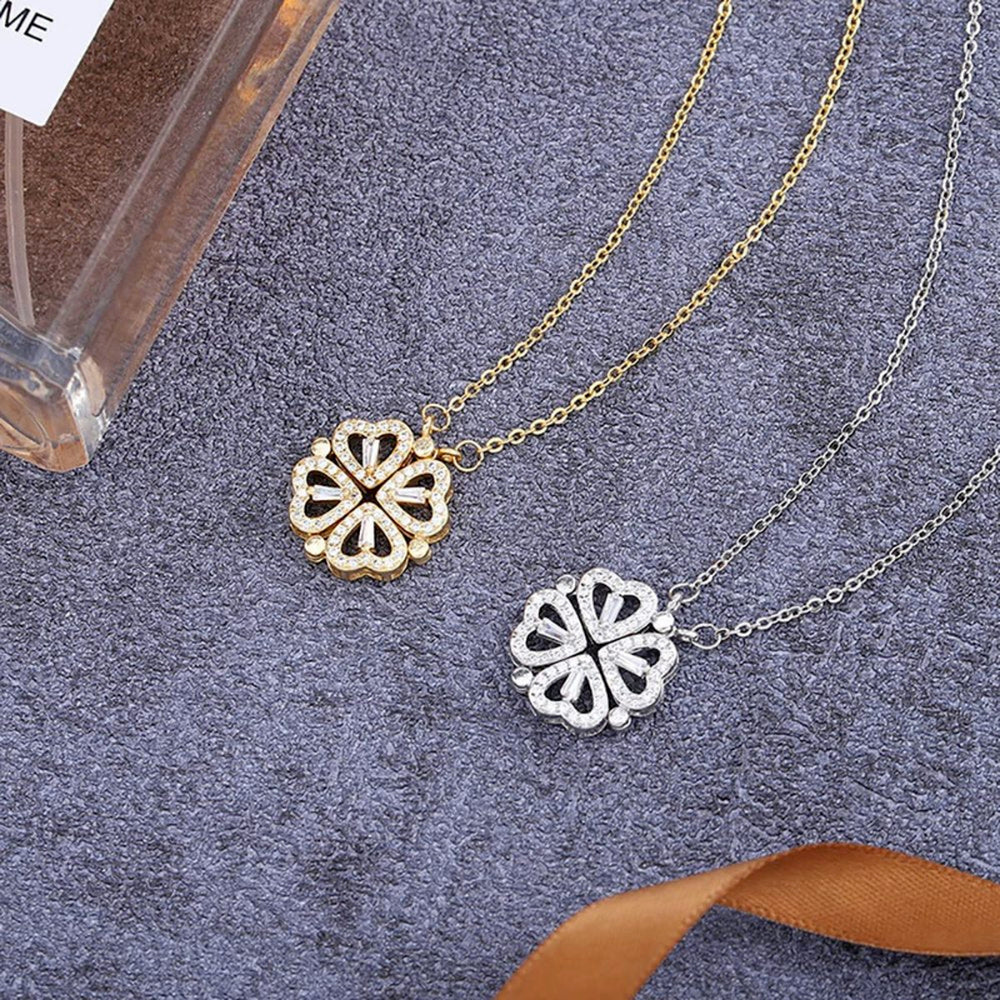 316L Stainless Steel Love Magnetic Pendant Necklace for Women Clover Choker Heart Shaped Open Necklace Crystal Jewelry BffGift