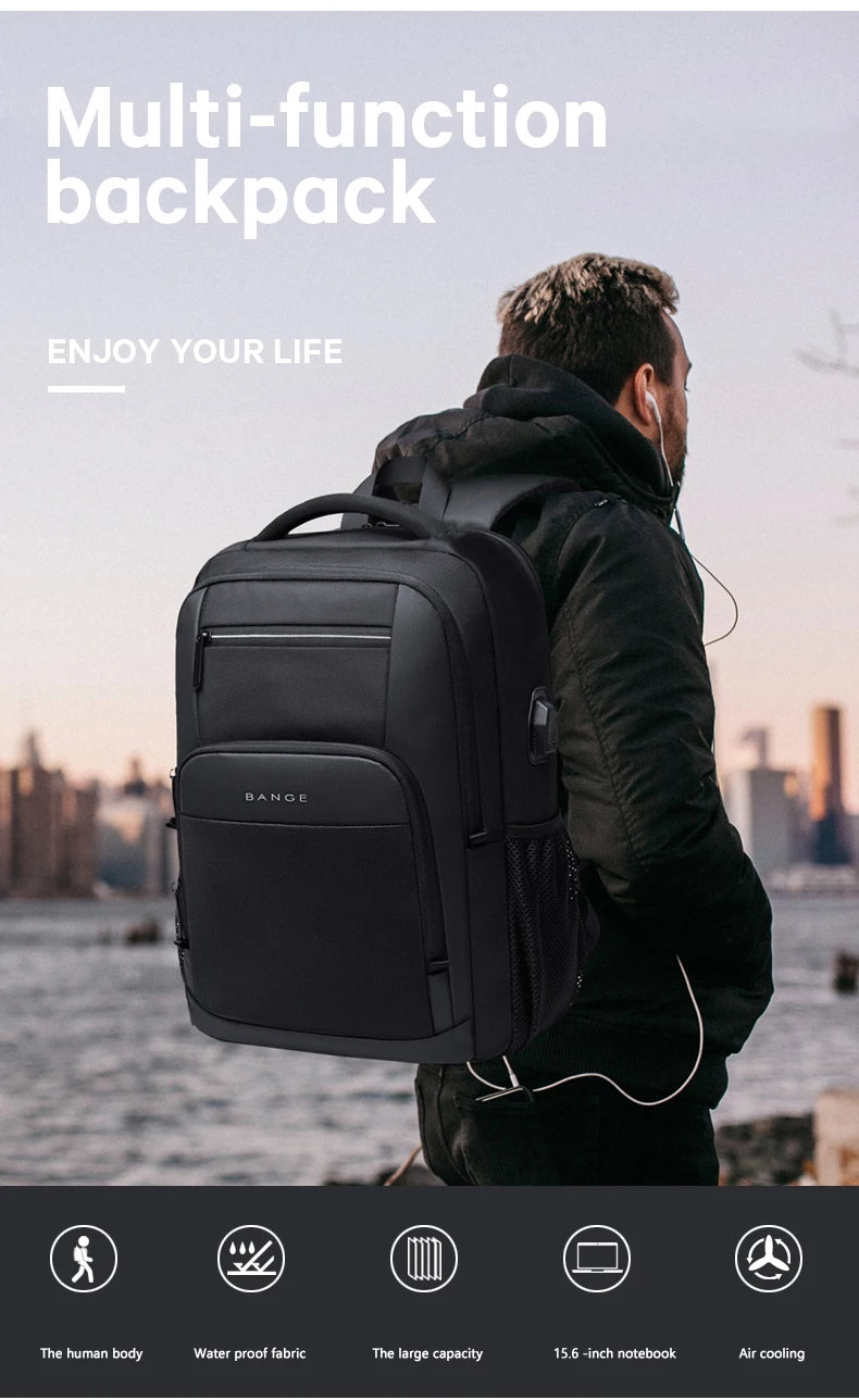 BANGE Waterproof School Laptop Backpack with USB Charging