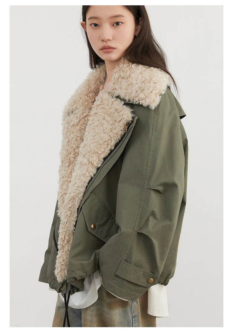 Women’s Retro Motorcycle Cotton Jacket – Casual Warm Winter Coat