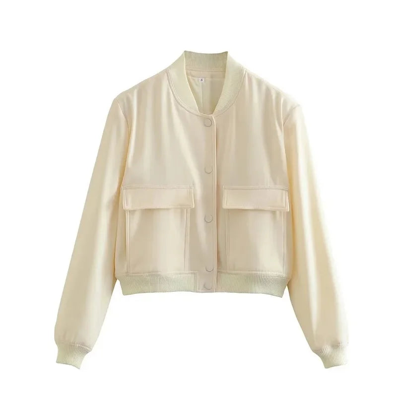 Women’s White Cropped Bomber Jacket – Winter Aviator Style