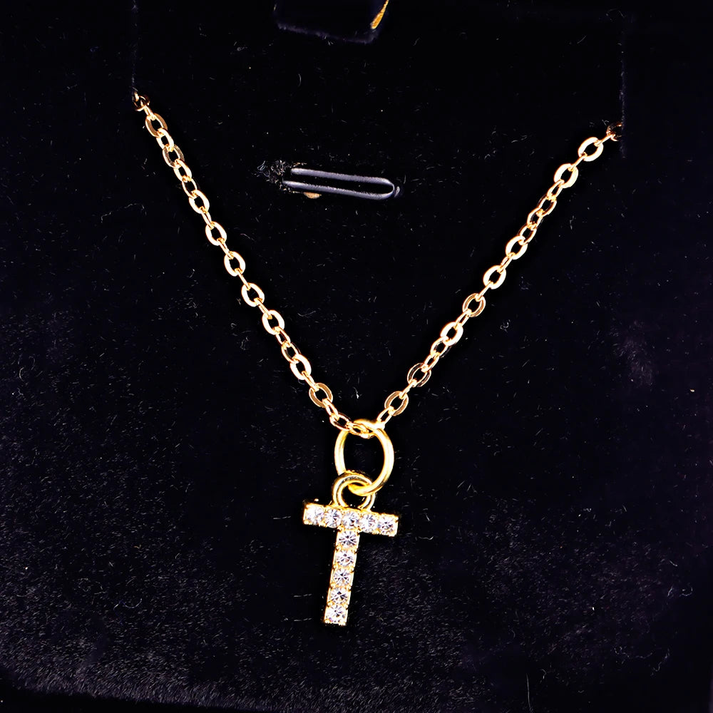 Kpop Shining A-Z Letter Pendant Charm Necklace 26 Initial Alphabet Name Golden Clavicle Chain Party Valentine's Day Jewelry Gift