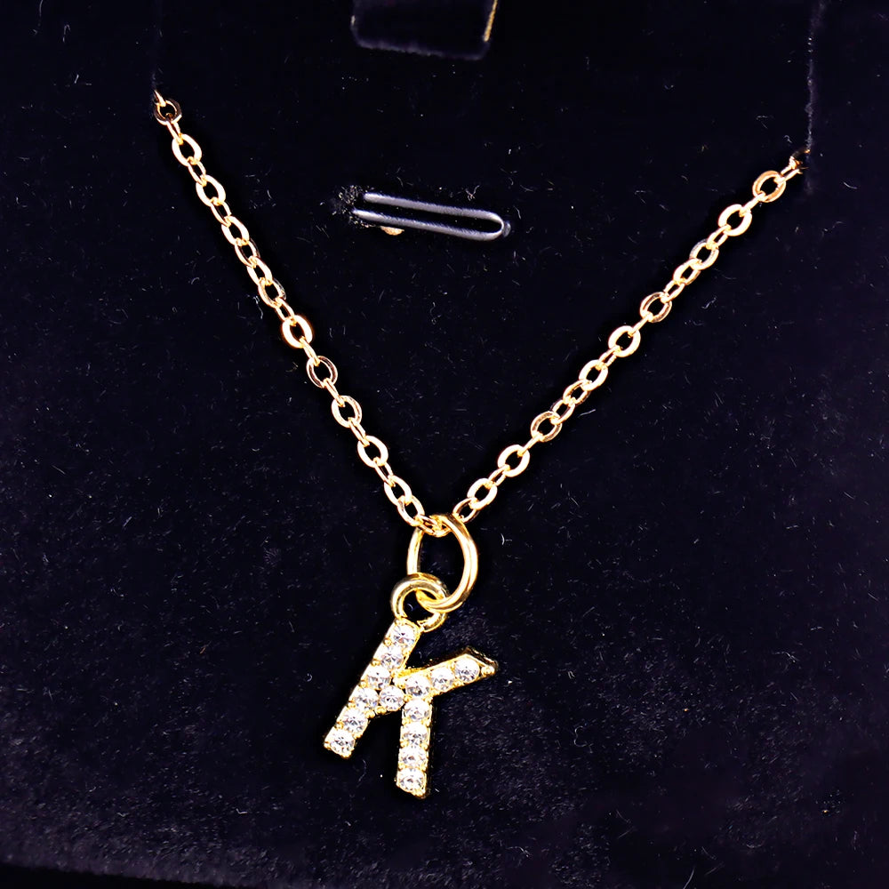 Kpop Shining A-Z Letter Pendant Charm Necklace 26 Initial Alphabet Name Golden Clavicle Chain Party Valentine's Day Jewelry Gift