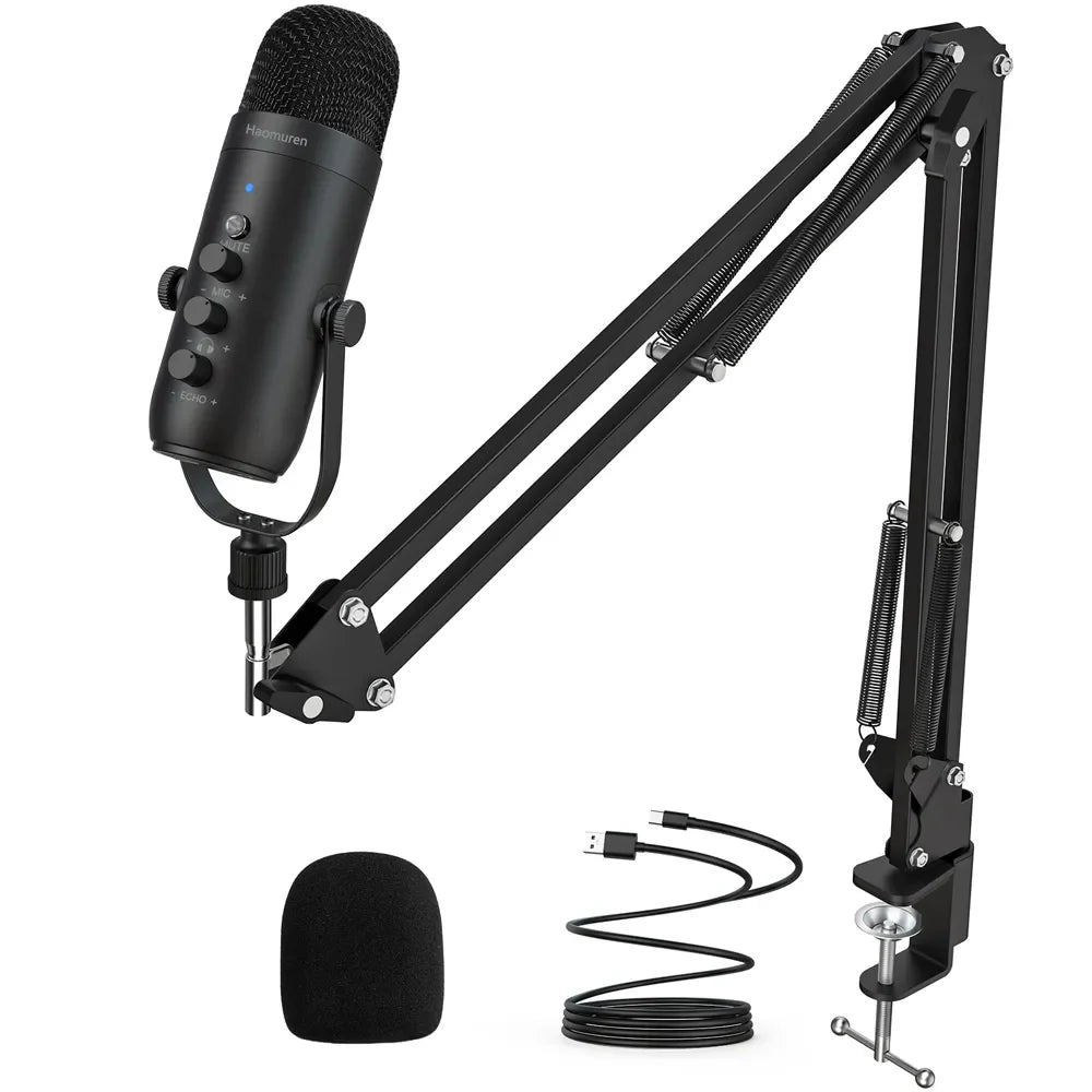 Haomuren USB Podcast Microphone Kit with Boom Arm