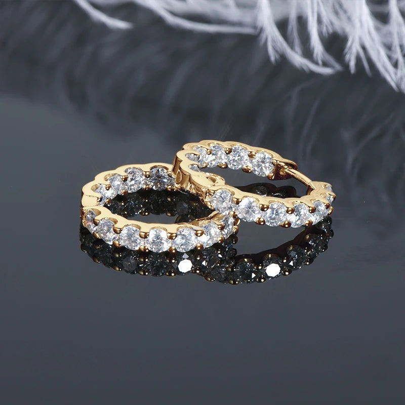 Sparking 925 Silver 3mm Round Moissanite Hoop Stud Earrings For Women Men Couple 14K Gold Plated Wedding Jewelry with GRA Gift