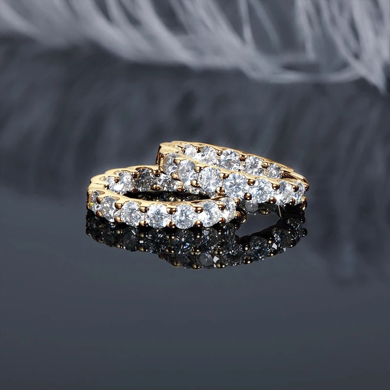 Sparking 925 Silver 3mm Round Moissanite Hoop Stud Earrings For Women Men Couple 14K Gold Plated Wedding Jewelry with GRA Gift