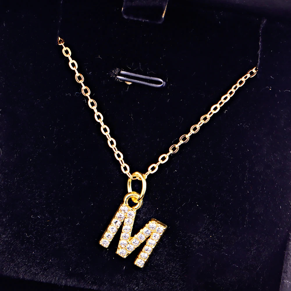 Kpop Shining A-Z Letter Pendant Charm Necklace 26 Initial Alphabet Name Golden Clavicle Chain Party Valentine's Day Jewelry Gift