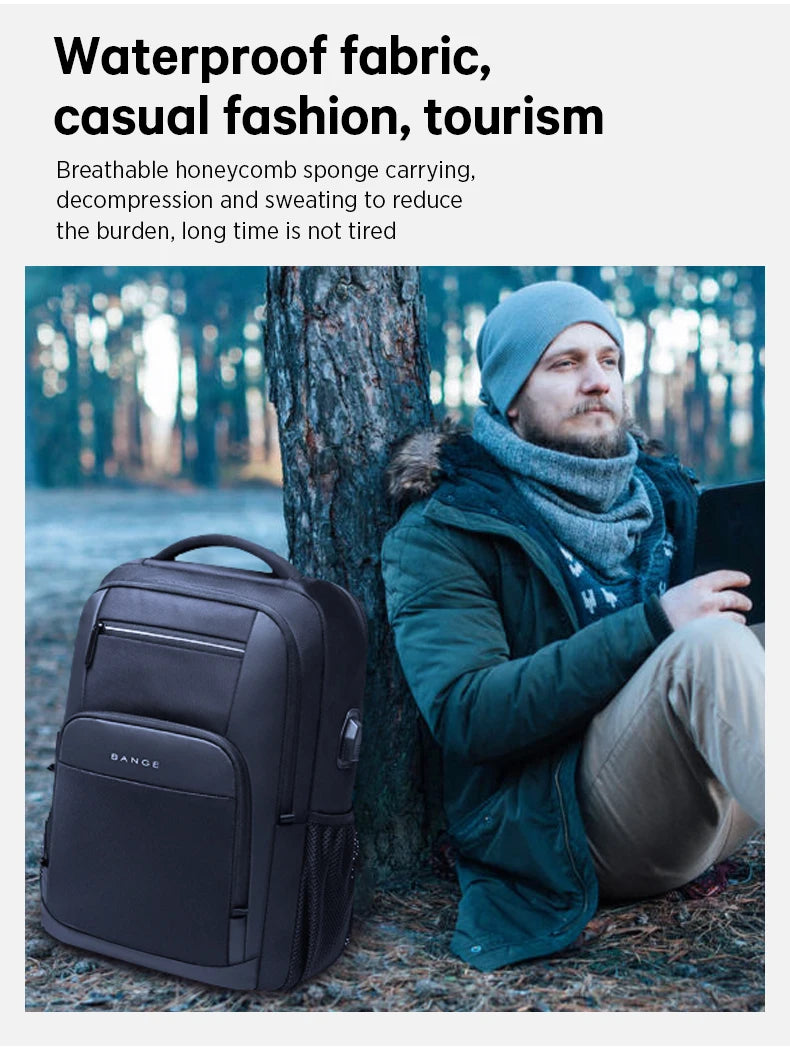 BANGE Waterproof School Laptop Backpack with USB Charging