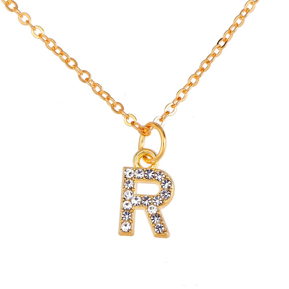 Kpop Shining A-Z Letter Pendant Charm Necklace 26 Initial Alphabet Name Golden Clavicle Chain Party Valentine's Day Jewelry Gift