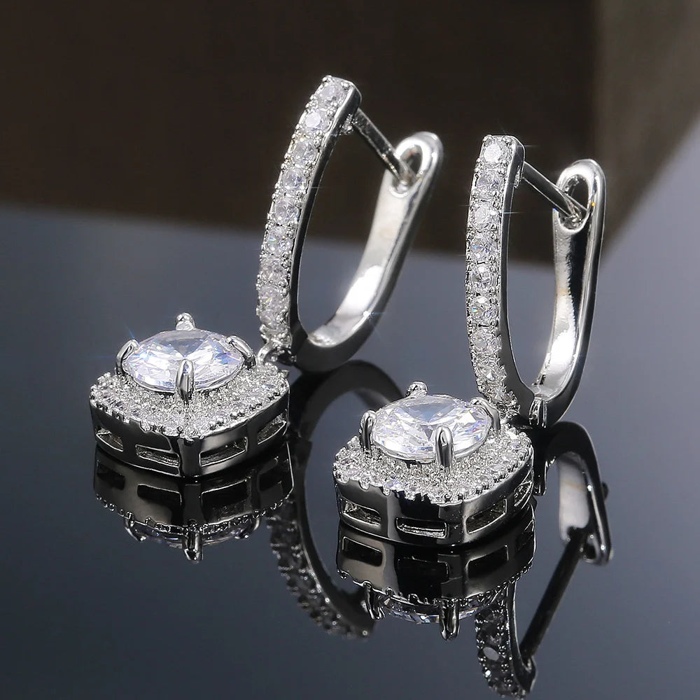 Charm Female White Red Green Blue Zircon Stone Hoop Earrings Silver Color Simple Wedding Jewelry For Women