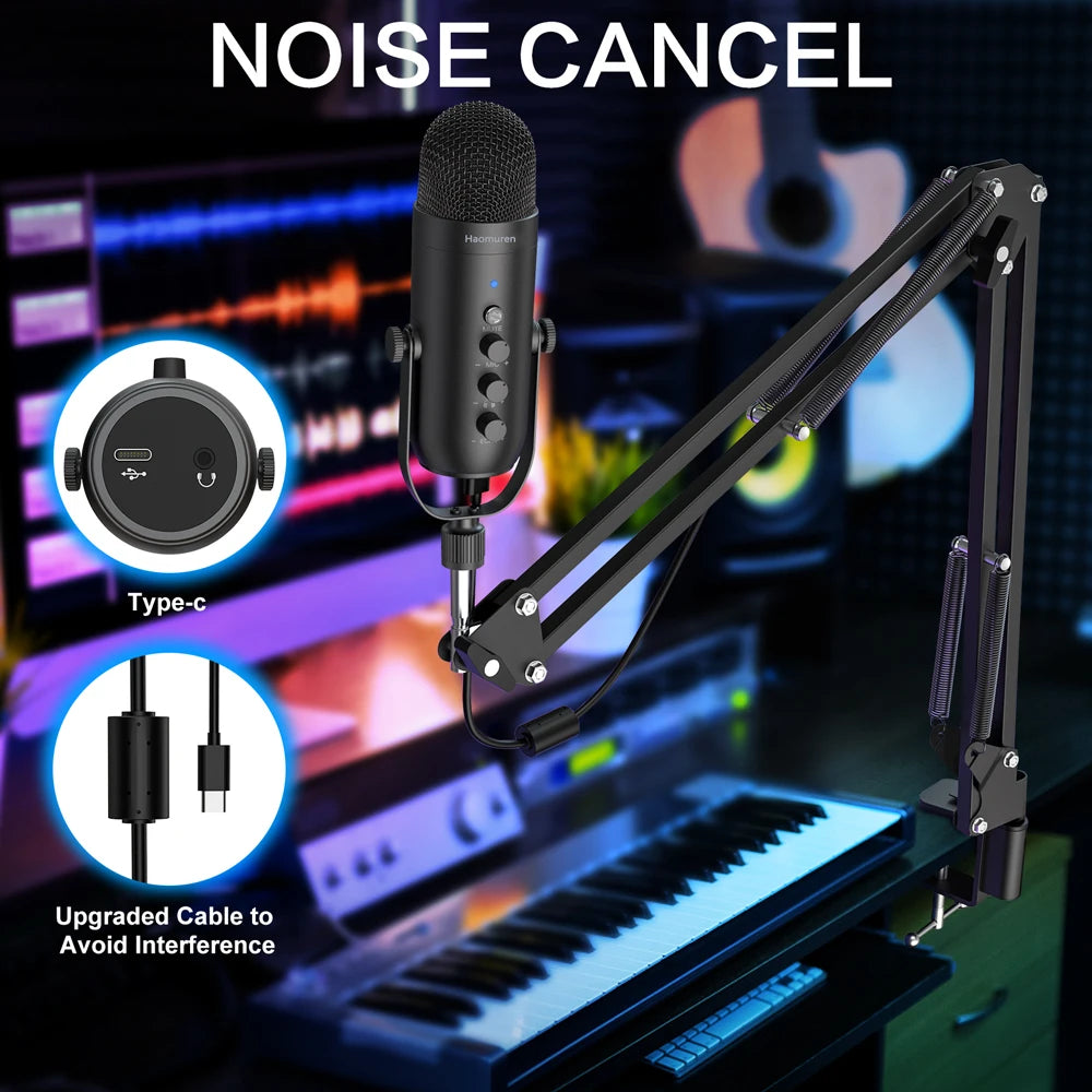 Haomuren USB Podcast Microphone Kit with Boom Arm