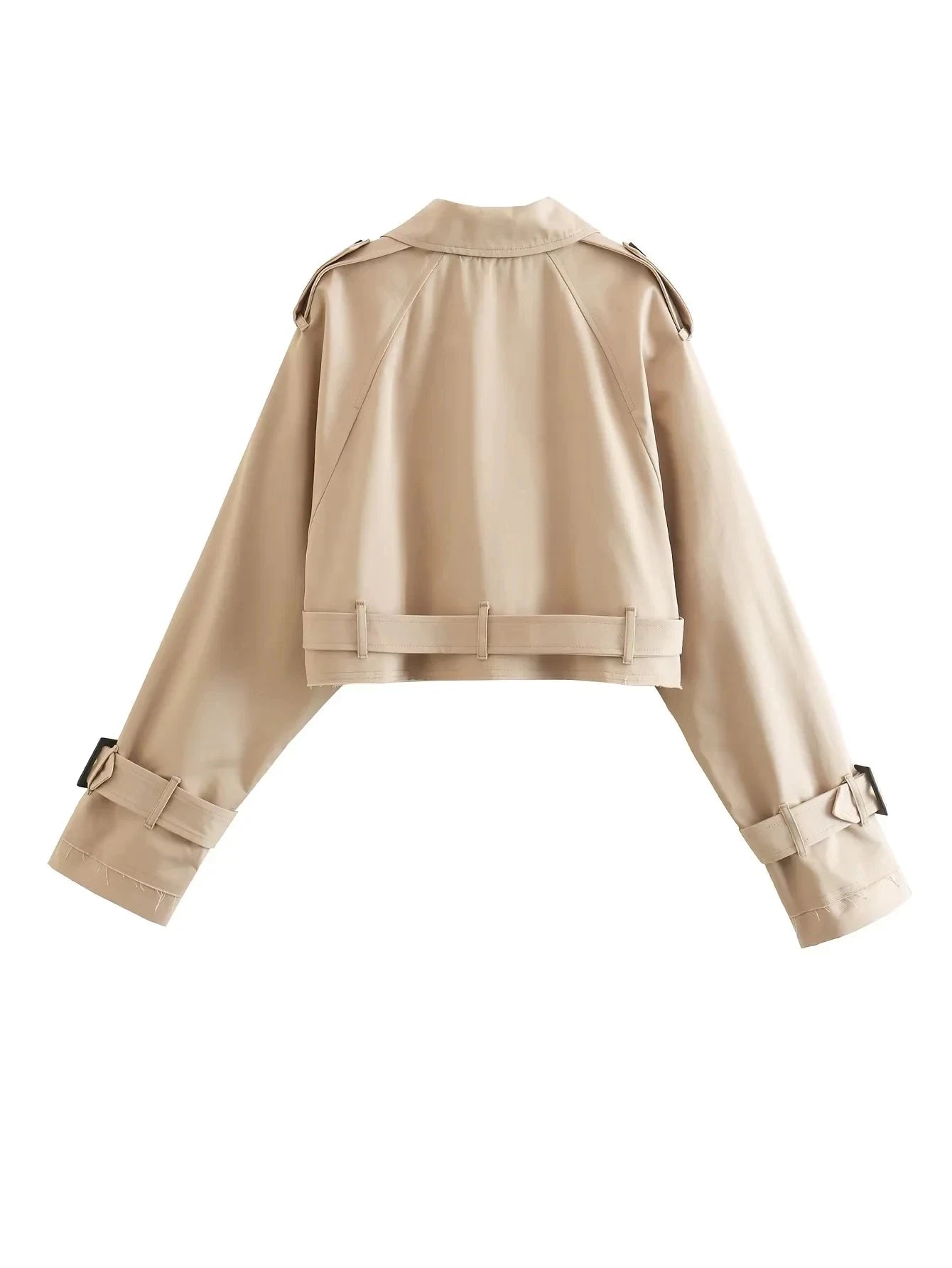 Belted Cropped Trench Jacket – Vintage Streetwear Double Breasted Coat