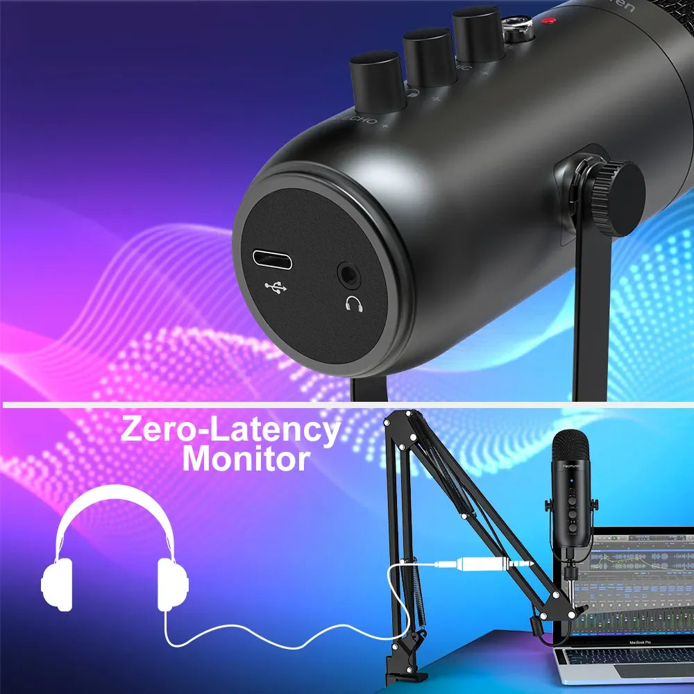 Haomuren USB Podcast Microphone Kit with Boom Arm