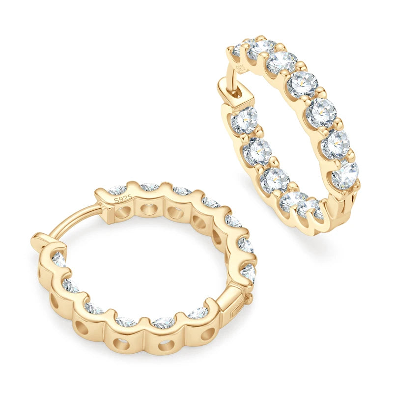 Sparking 925 Silver 3mm Round Moissanite Hoop Stud Earrings For Women Men Couple 14K Gold Plated Wedding Jewelry with GRA Gift