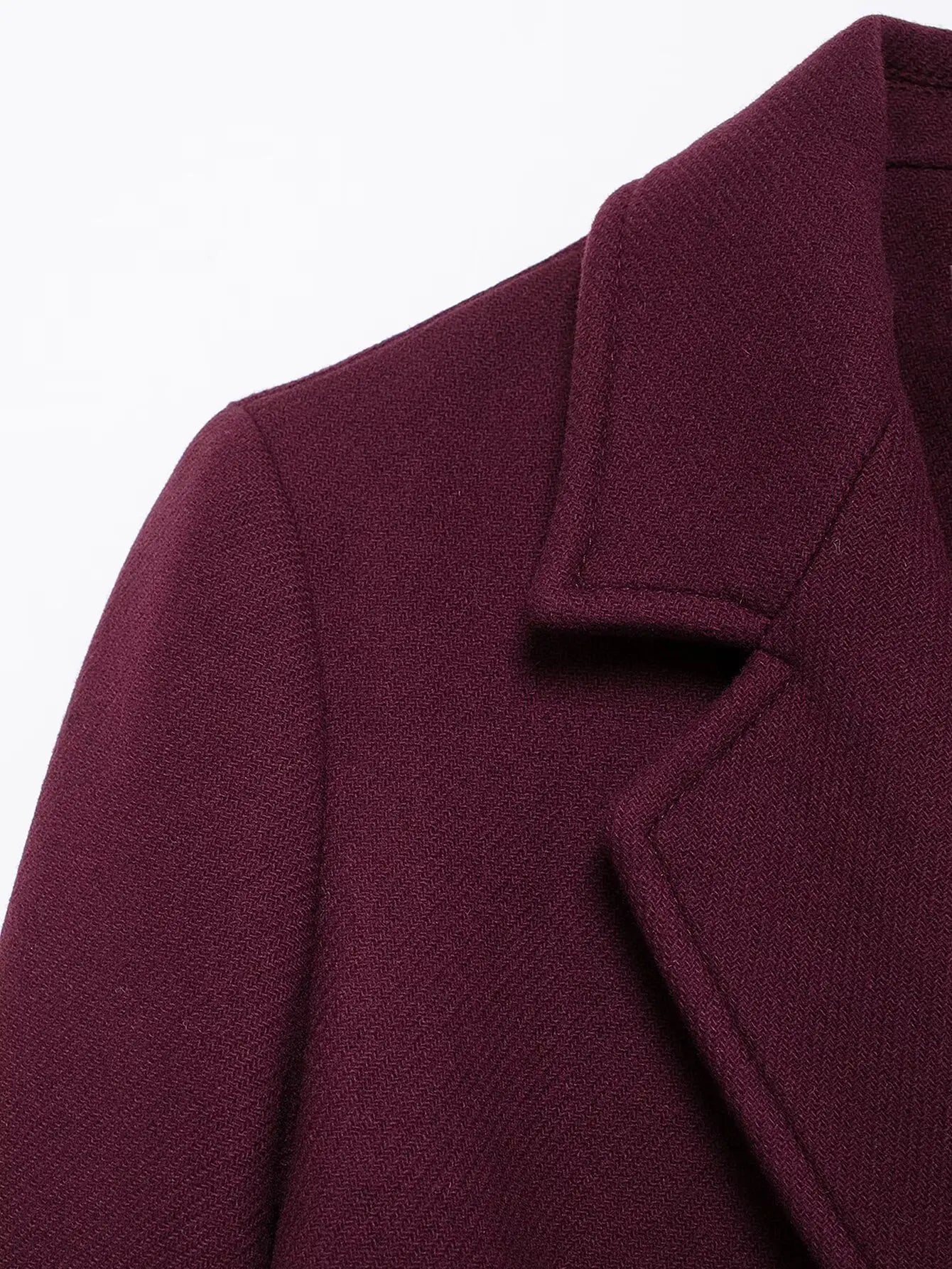 Women's Burgundy Wool Blend Double-Breasted Coat