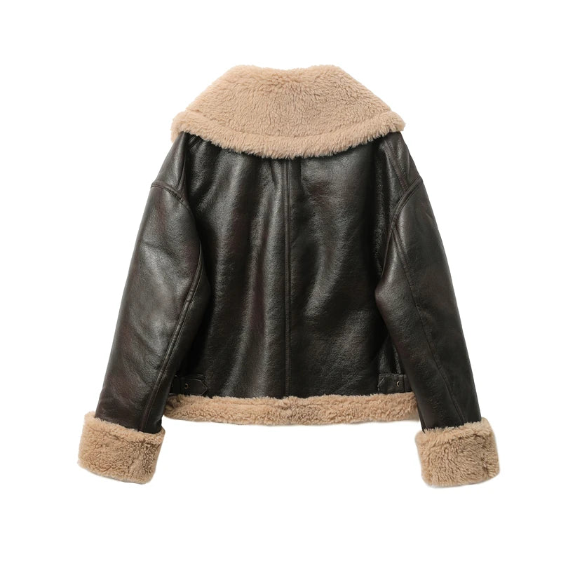 Women’s Double-Sided Warm Short Jacket – Brown Autumn/Winter Coat