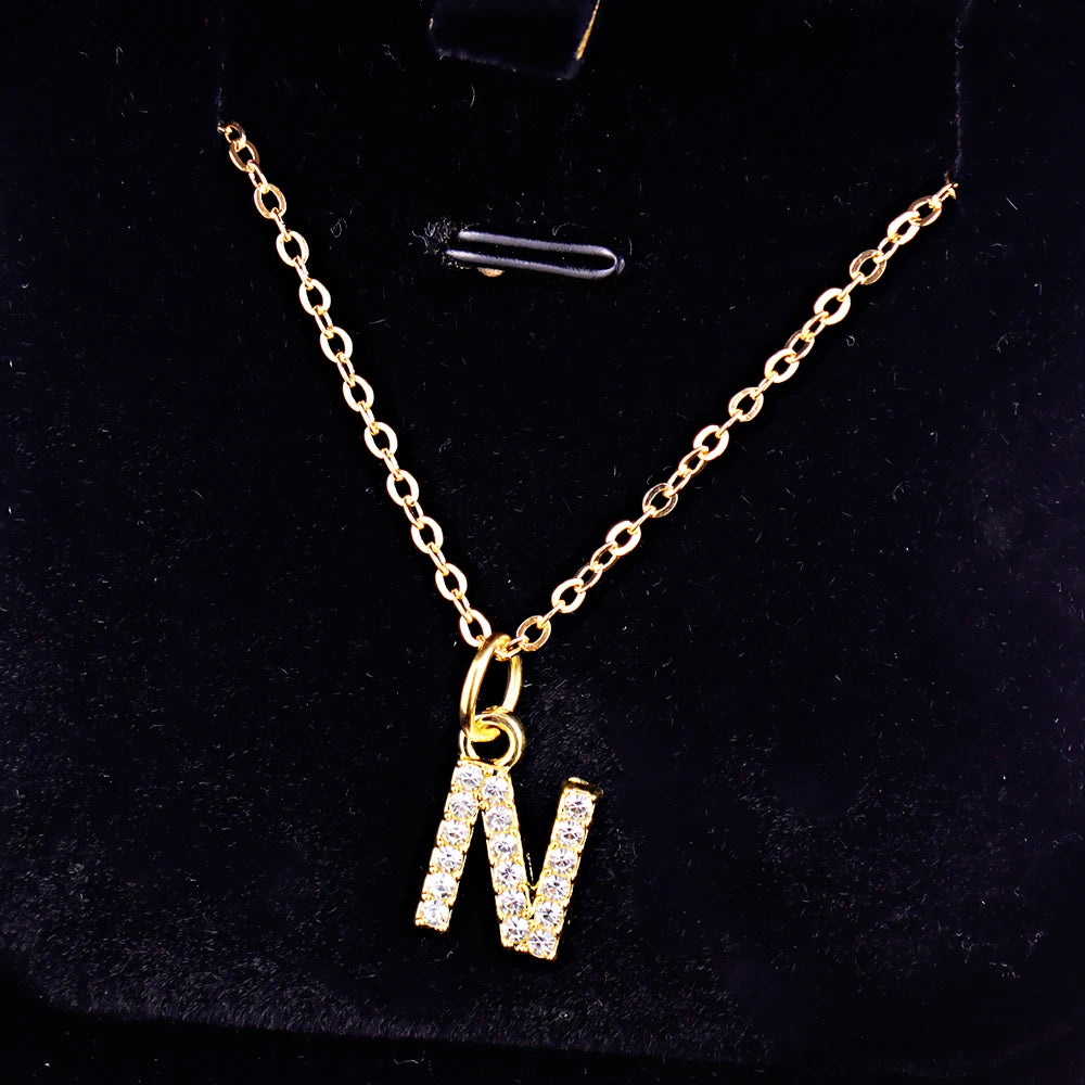 Kpop Shining A-Z Letter Pendant Charm Necklace 26 Initial Alphabet Name Golden Clavicle Chain Party Valentine's Day Jewelry Gift
