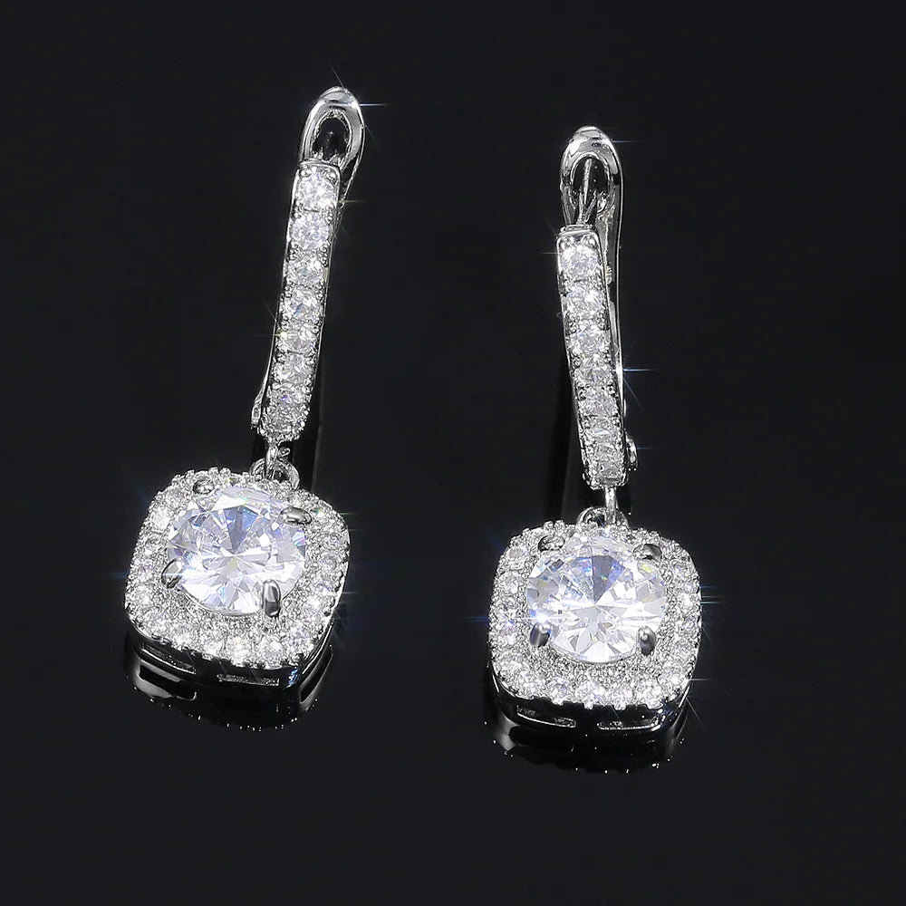 Charm Female White Red Green Blue Zircon Stone Hoop Earrings Silver Color Simple Wedding Jewelry For Women