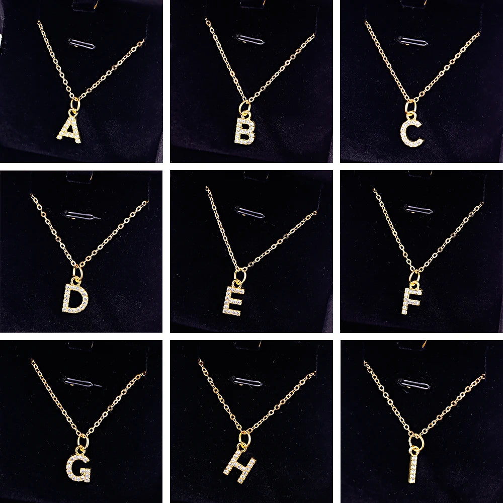 Kpop Shining A-Z Letter Pendant Charm Necklace 26 Initial Alphabet Name Golden Clavicle Chain Party Valentine's Day Jewelry Gift
