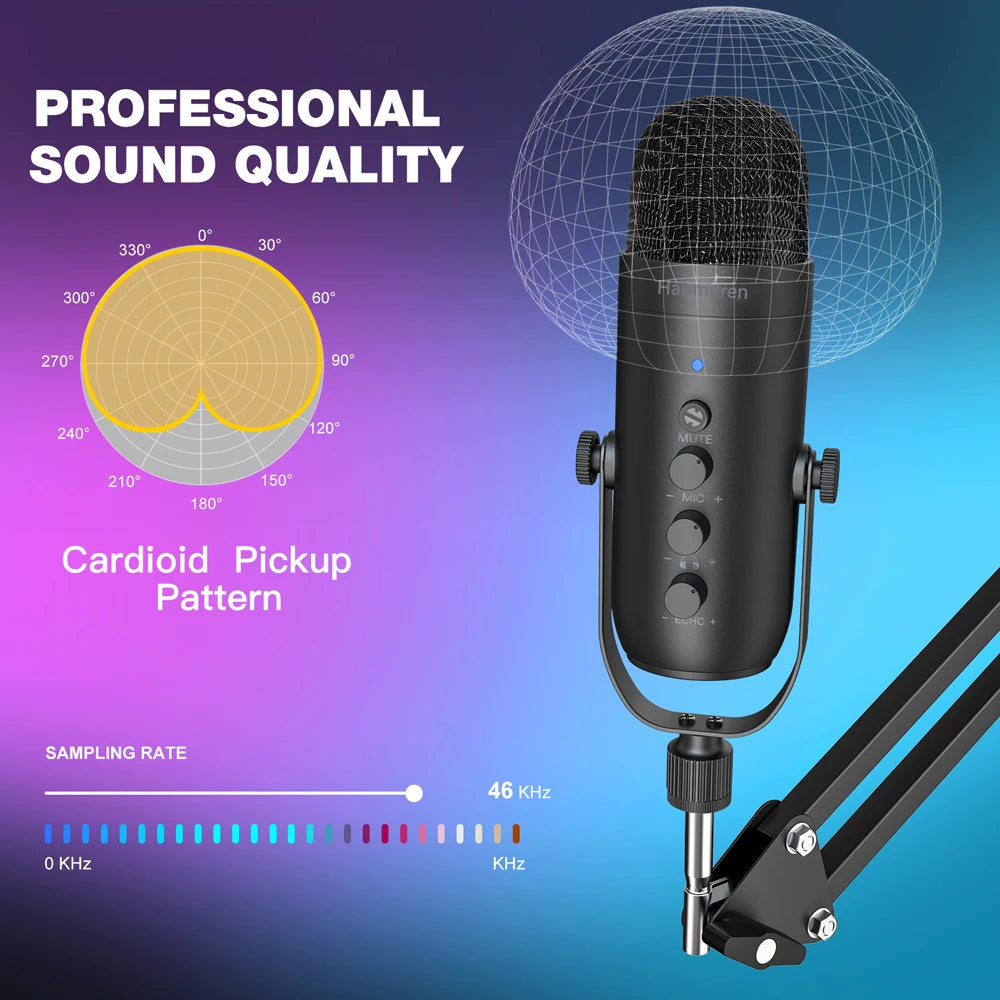 Haomuren USB Podcast Microphone Kit with Boom Arm