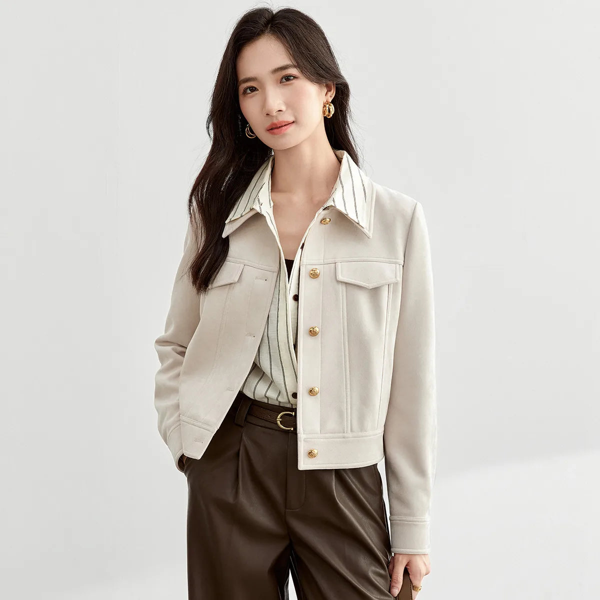 SENTUBILA Women’s Retro Leather Moto Jacket – Vintage Short Winter Coat