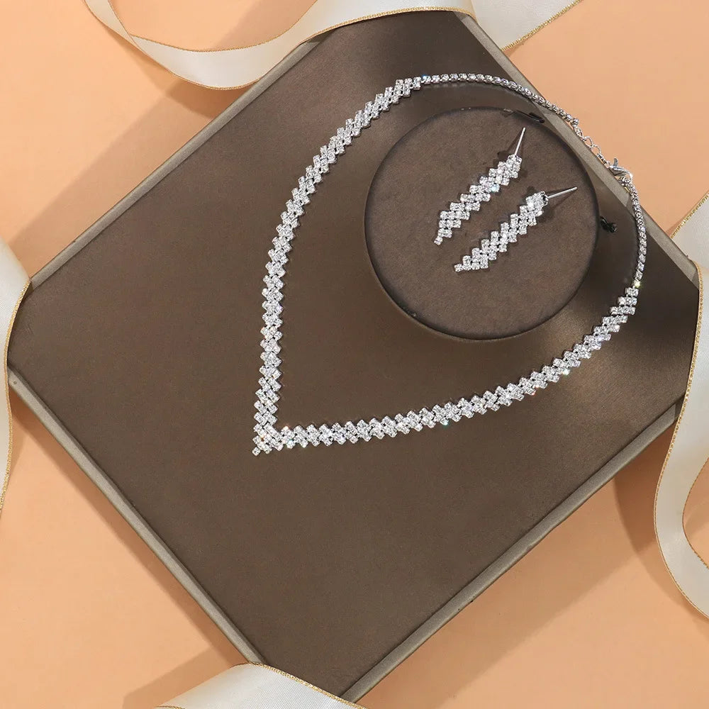 Crystal silver Bridal Necklace Set