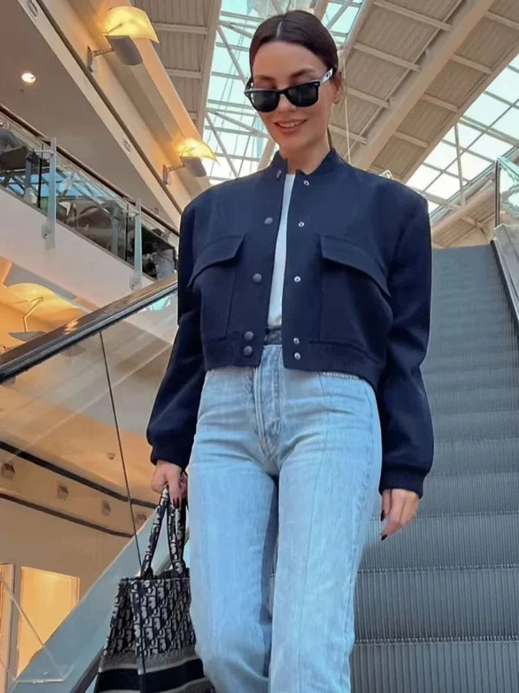 Women’s White Cropped Bomber Jacket – Winter Aviator Style