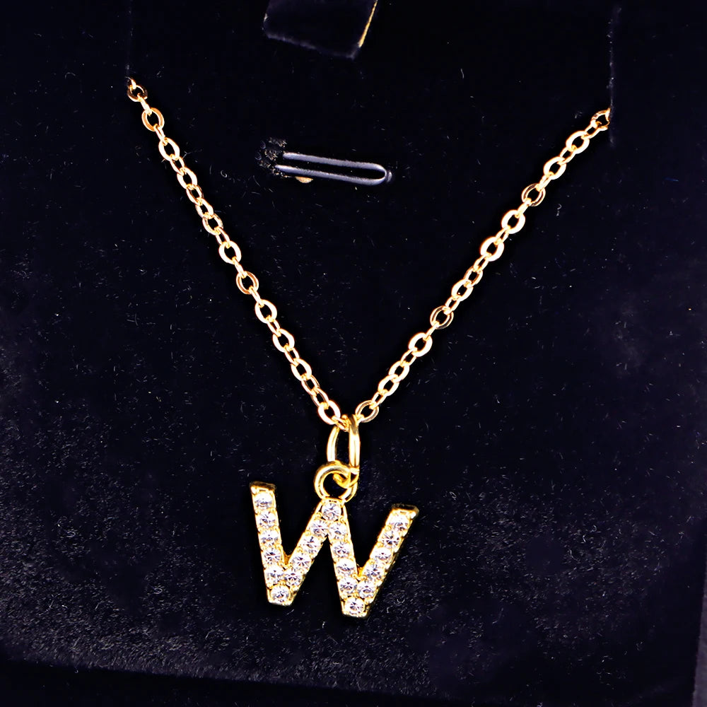 Kpop Shining A-Z Letter Pendant Charm Necklace 26 Initial Alphabet Name Golden Clavicle Chain Party Valentine's Day Jewelry Gift