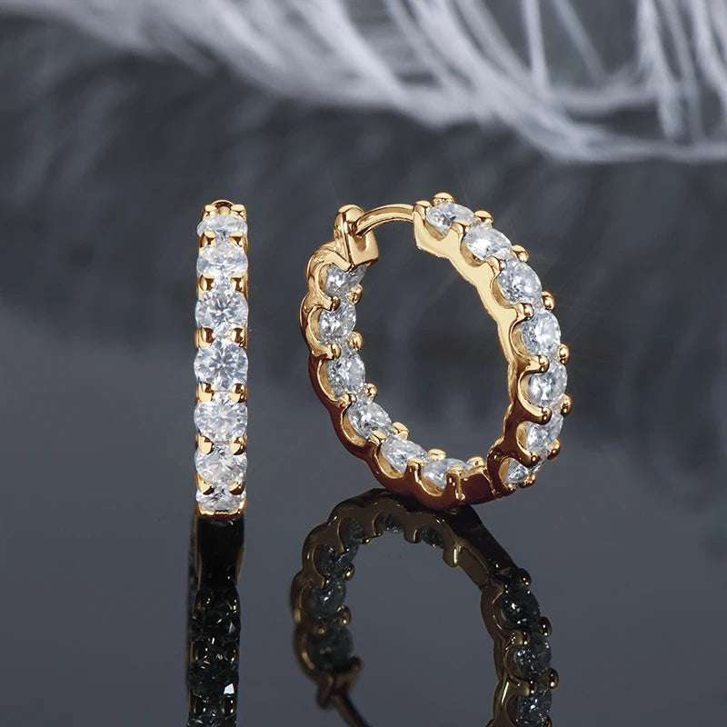 Sparking 925 Silver 3mm Round Moissanite Hoop Stud Earrings For Women Men Couple 14K Gold Plated Wedding Jewelry with GRA Gift