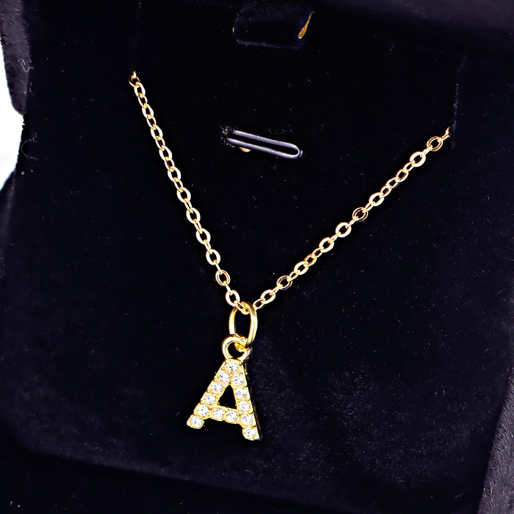Kpop Shining A-Z Letter Pendant Charm Necklace 26 Initial Alphabet Name Golden Clavicle Chain Party Valentine's Day Jewelry Gift