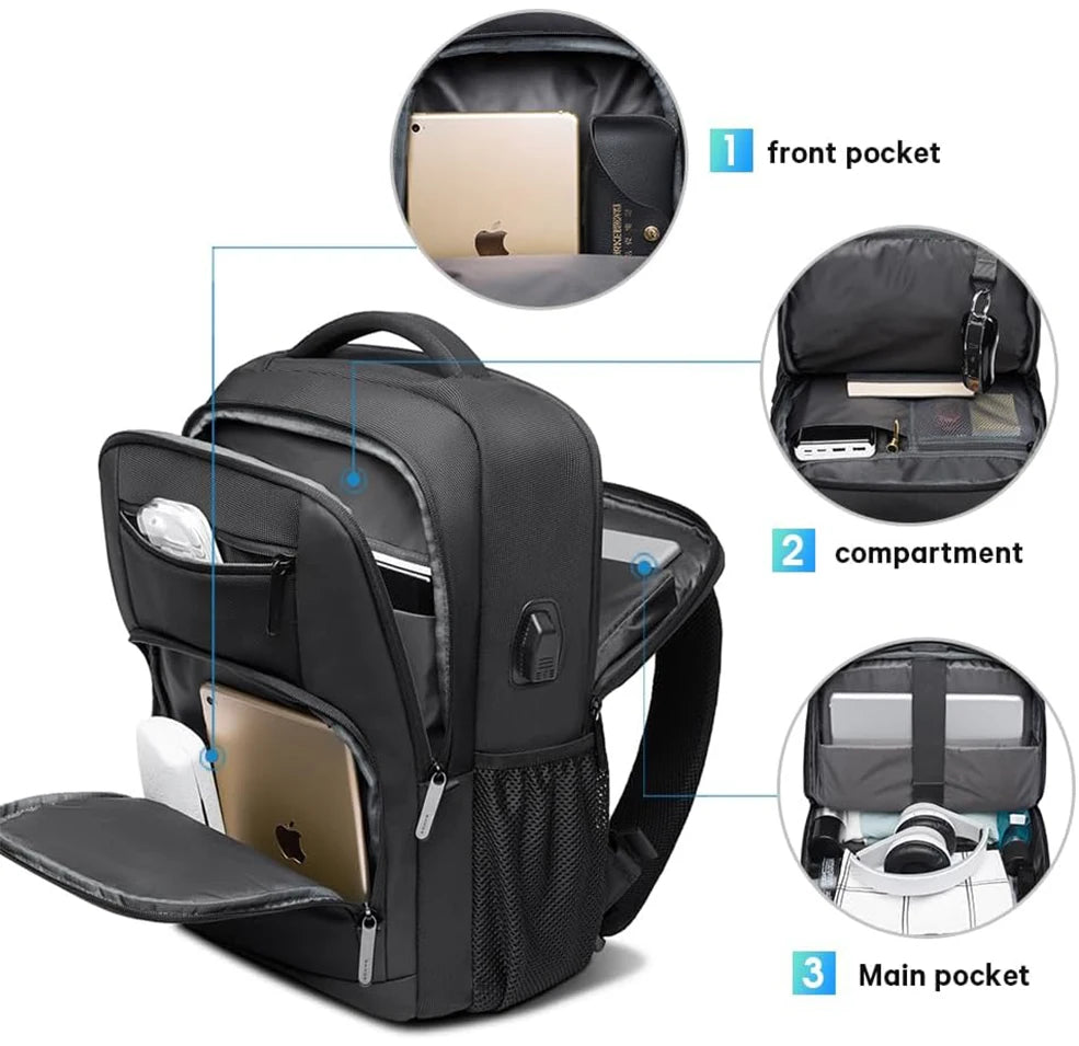 BANGE Waterproof School Laptop Backpack with USB Charging