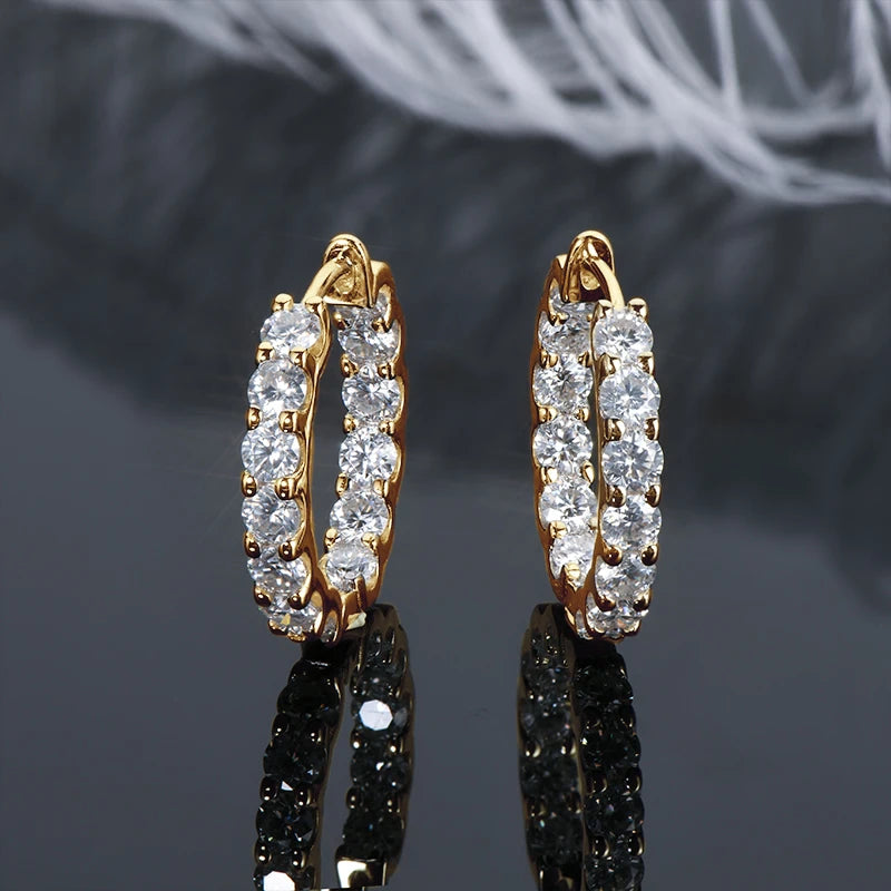 Sparking 925 Silver 3mm Round Moissanite Hoop Stud Earrings For Women Men Couple 14K Gold Plated Wedding Jewelry with GRA Gift