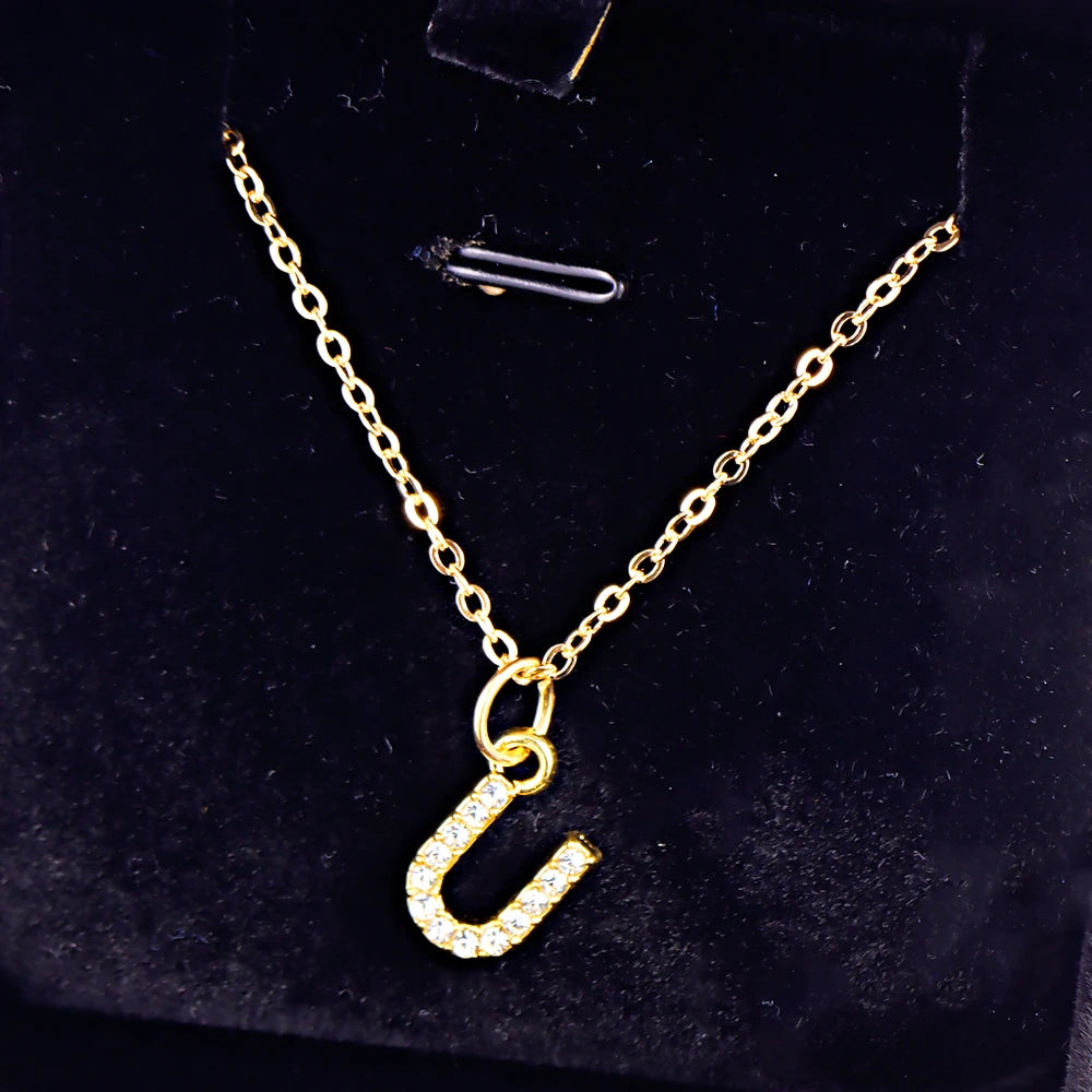 Kpop Shining A-Z Letter Pendant Charm Necklace 26 Initial Alphabet Name Golden Clavicle Chain Party Valentine's Day Jewelry Gift